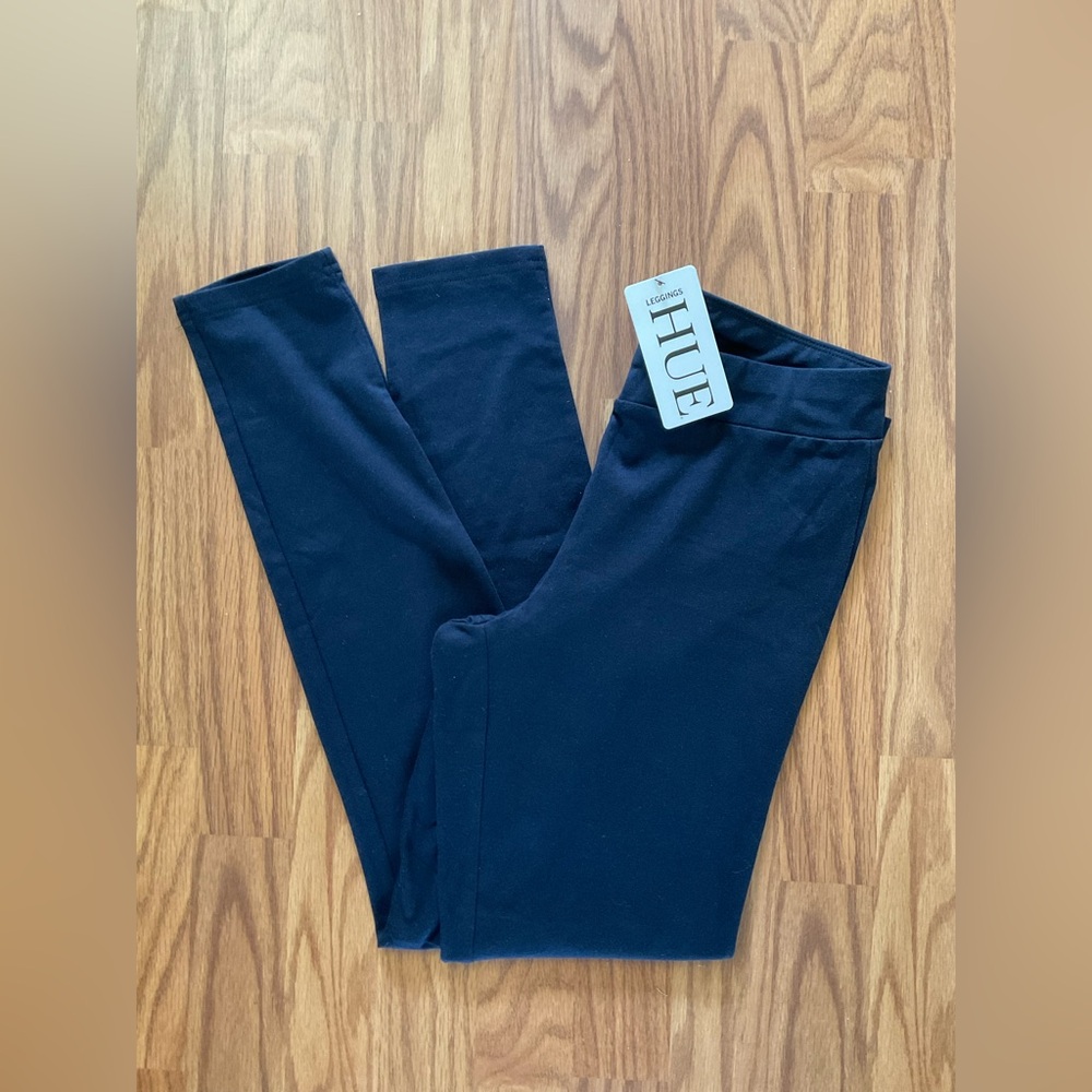 HUE - NAVY Wide Band Blackout Leggings NWT
